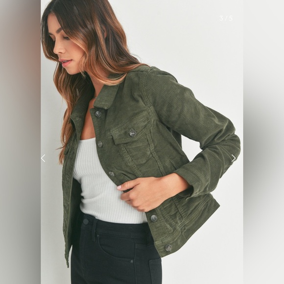 JUST USA - Dark Olive Rustic Corduroy Jacket with bronze hardware Junior… - Picture 3 of 16